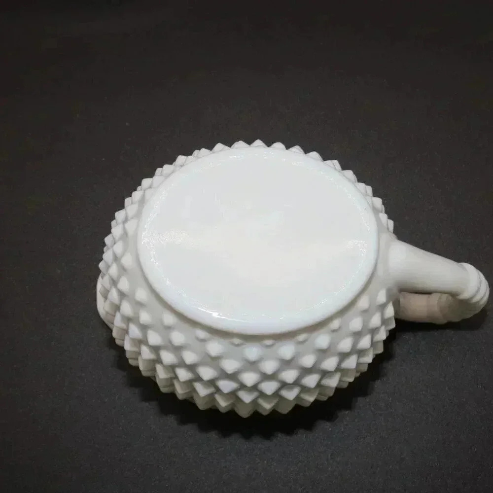 Vintage Fenton Oval Hobnail Milk Glass Sugar Bowl Creamer Set 1950s 1960s - Picture 7 of 8